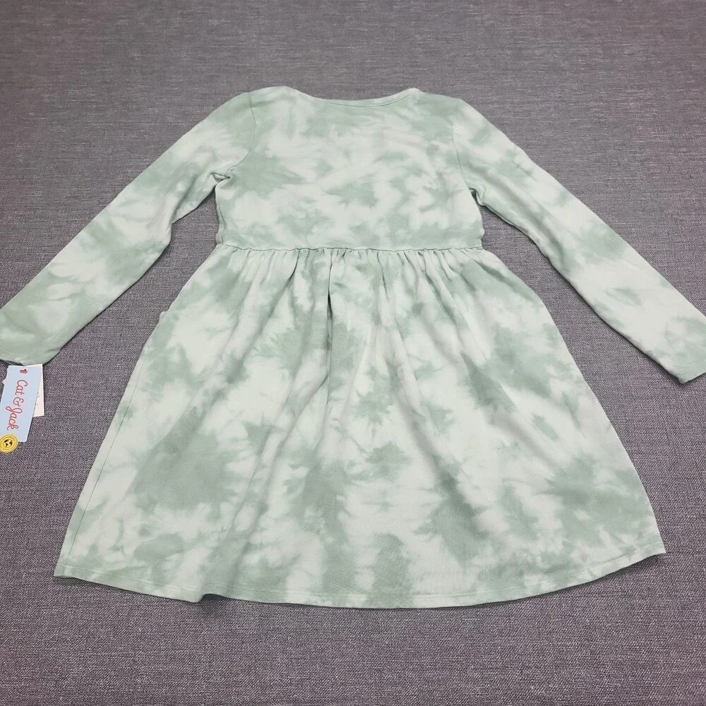 Girls Long Sleeve French Terry Tie Dye Dress - Cat & Jack Green Size Large 10/12 - Picture 4 of 5